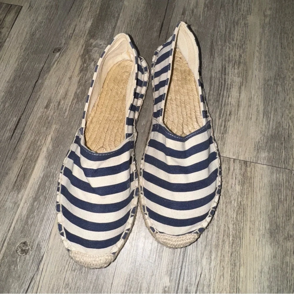 J. Crew Factory Navy and White Striped Espadrilles